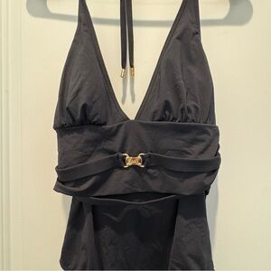NWT Michael Kors Black One-Piece Swimsuit with Gold Buckle